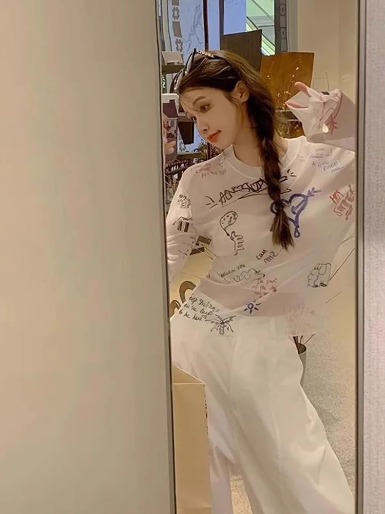 

Long Sleeved T Shirt Quality Womens Spring Pleated Waist French Youthful Outing Girl Comfortable Ruffle Pure Soft Streetwear Ins