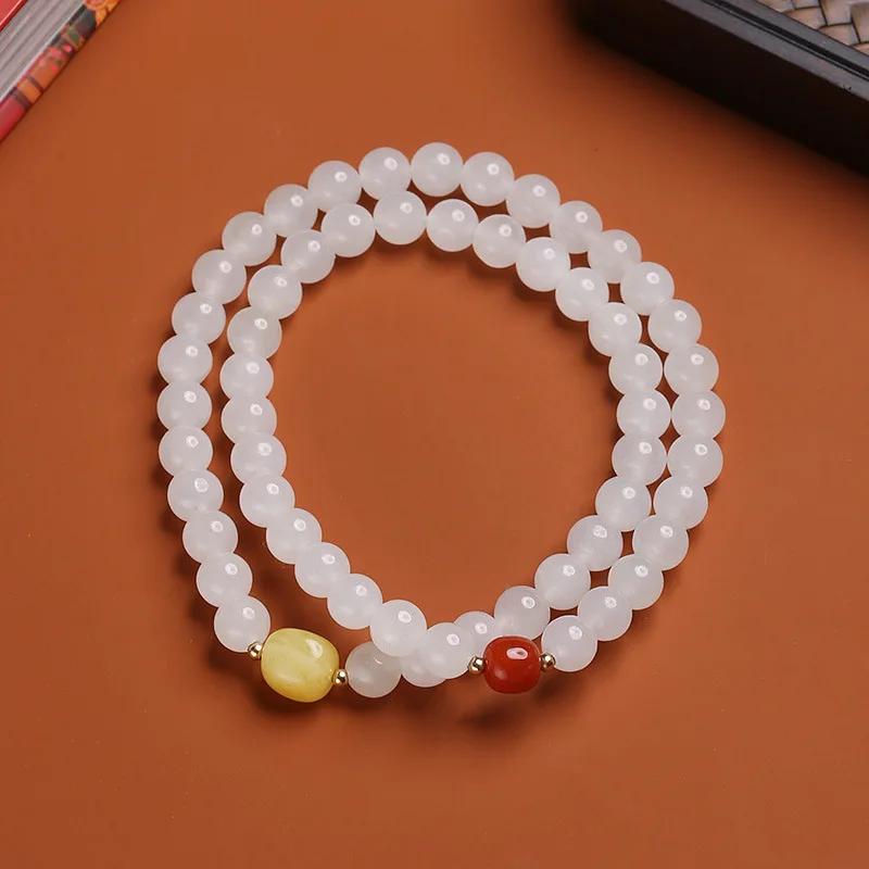 

Минималистичный двухслойный браслет из нефрита Hetian, позолоченные 14 К, янтарные бусины в форме бочонка, южные красные украшения для женщин, элегантные