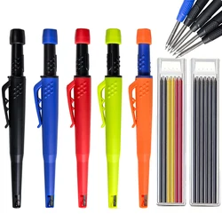 Solid Carpenter Pencil Set 2.8mm Deep Hole Mechanical Pencil Marker with Built in Sharpener for Carpenter Woodworking Architect