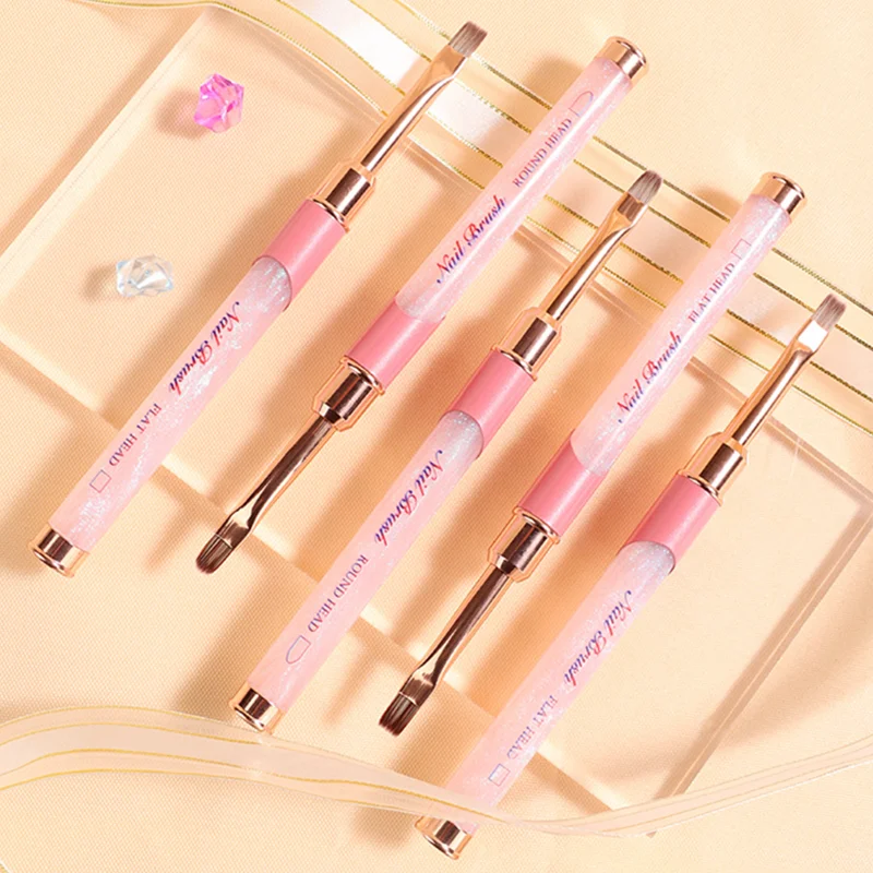 6종 핑크 네일 브러쉬 세트 네일 아트 라인 페인팅 브러쉬 크리스탈 아크릴 얇은 라이너 드로잉 펜 매니큐어 도구 UV 젤