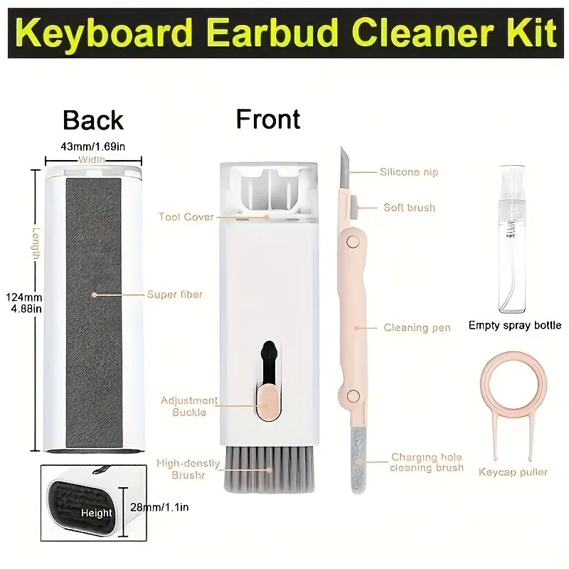 All-in-One Cleaning Kit, Keyboard Earbud Cleaner with Keycap Puller, Pen & Cloth for AirPods, Phone, Laptop, Camera, Switch