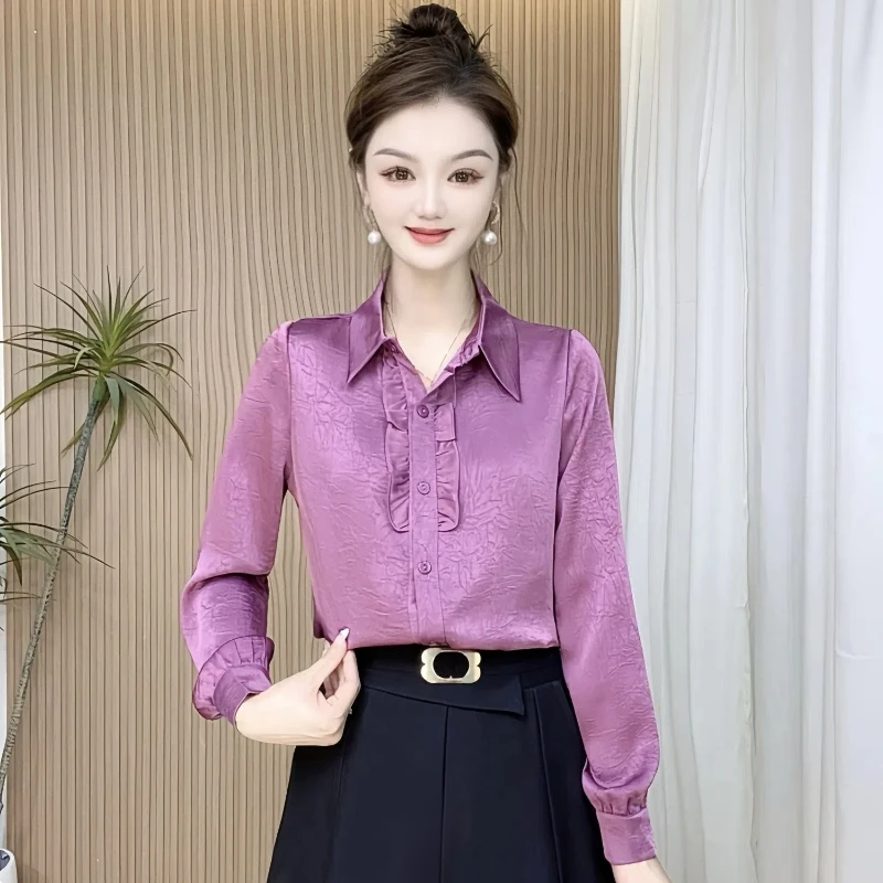 

Черная рубашка с грибковым краем, универсальная рубашка на рабочем месте, ранняя осень, новый стиль, однотонная, с длинными рукавами, высококачественная темпераментная рубашка