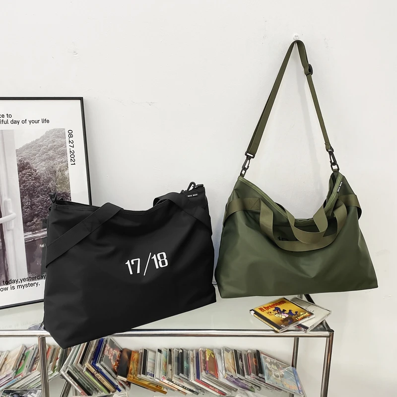 2023 New Anti-tear Nylon Large Totes Bag for Women Simple Leisure Shoulder Bag Solid Black Green Lady Messenger Bag Handbags sac