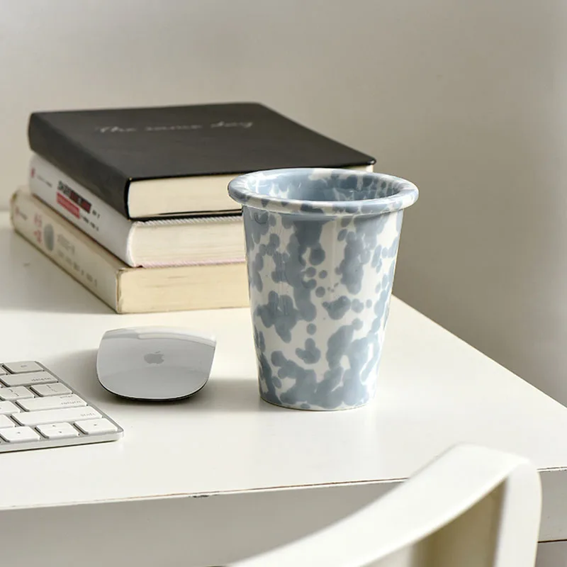 Retro Ceramic Coffee Mug, Breakfast Mug, Milk Cup, Ink Splash Design, Pen Holder, Storage, Bathroom Rinse Cup, Home Decoration