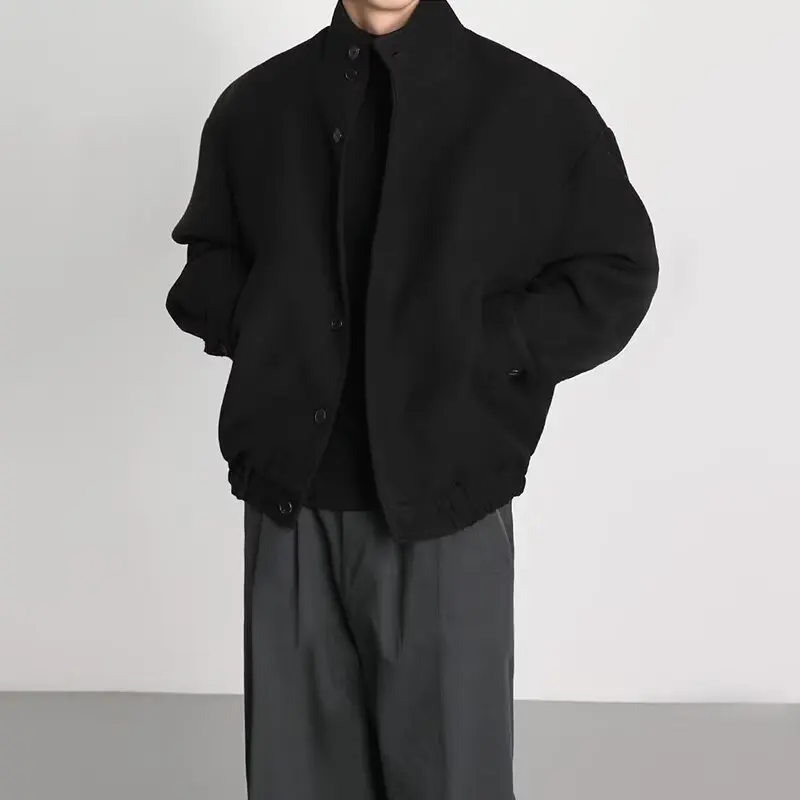 

Retro American Style Men's Short Woolen Jacket Stand Collar Flying Suit Coat Korean Light Luxury Woolen Windbreaker