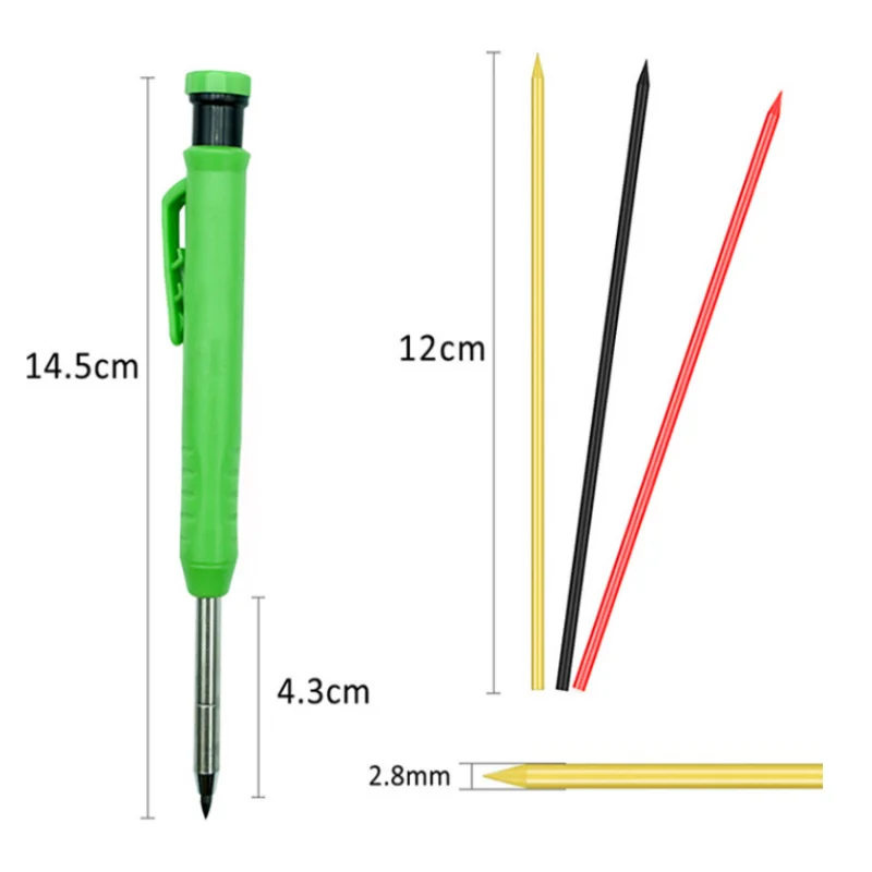 Solid Carpenter's Pencil with Long Tip and Deep Hole Civil Engineering with Built-in Sharpener for Woodworking Mechanical Pencil