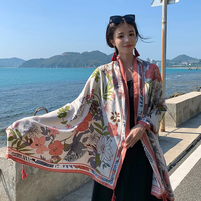 Ethnic Style Beach Towel Summer New Sunshade Sunscreen Oversized Shawl Seaside Vacation Travel Silk Scarf