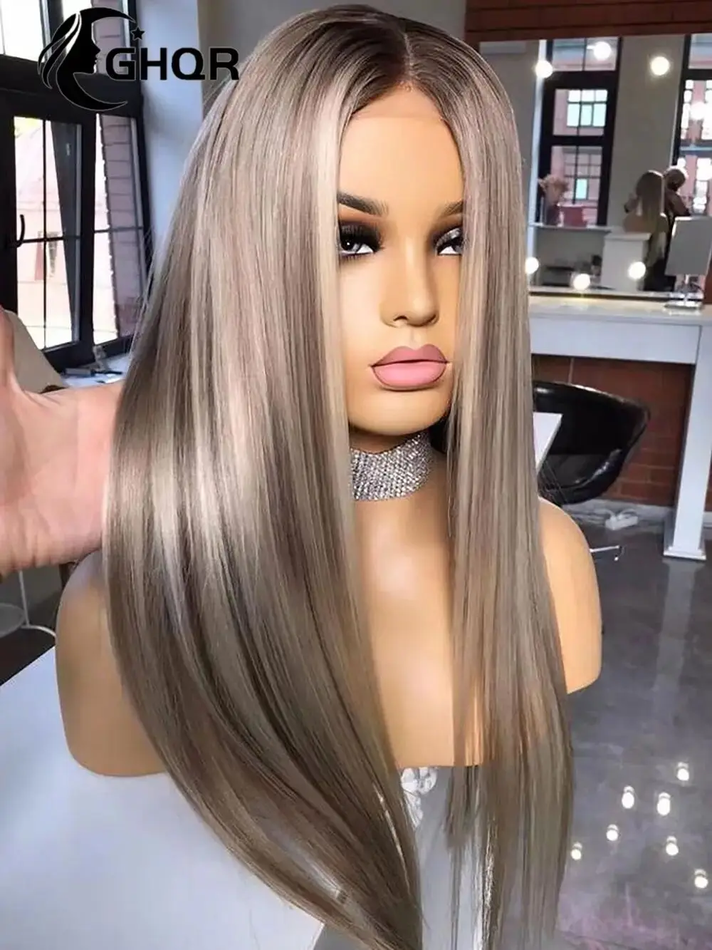 Destaque Peruca de Cabelo Humano, Raízes Escuras, Misture Ash Blonde, 360 Lace Frontal, Direto, Renda Transparente, Prearrancado, Brasileiro, 613, Destaque