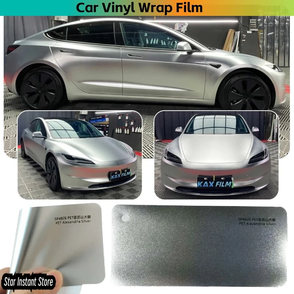 

Satin Metallic Silver Vinyl Wrap Film, Self Adhesive Car Wrap Roll, Vehicle Auto Sticker Decoration Film
