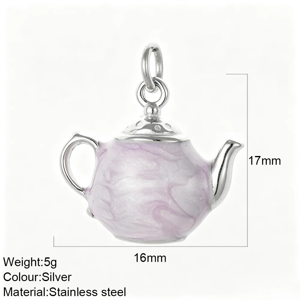 Plated Stainless Steel Enamel Food Charms Teapot Candy Cupcake Pill Pendant for DIY Bracelet Necklace Jewelry Making Supplies - view 3