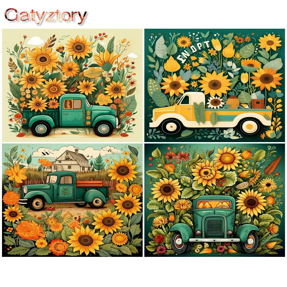 

CHENISTORY Painting By Numbers Kits For Adults Hand Paint Sunflower Car Picture By Numbers Art Supplies For Home Decoration Gift