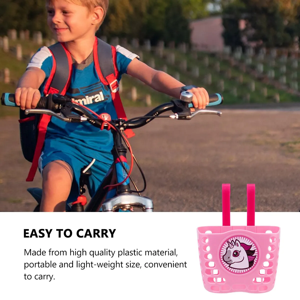 

Kids Bike Basket Front Mounted Plastic Detachable Storage Basket Wear Resistant Weave Design Portable Light Weight for Outdoor