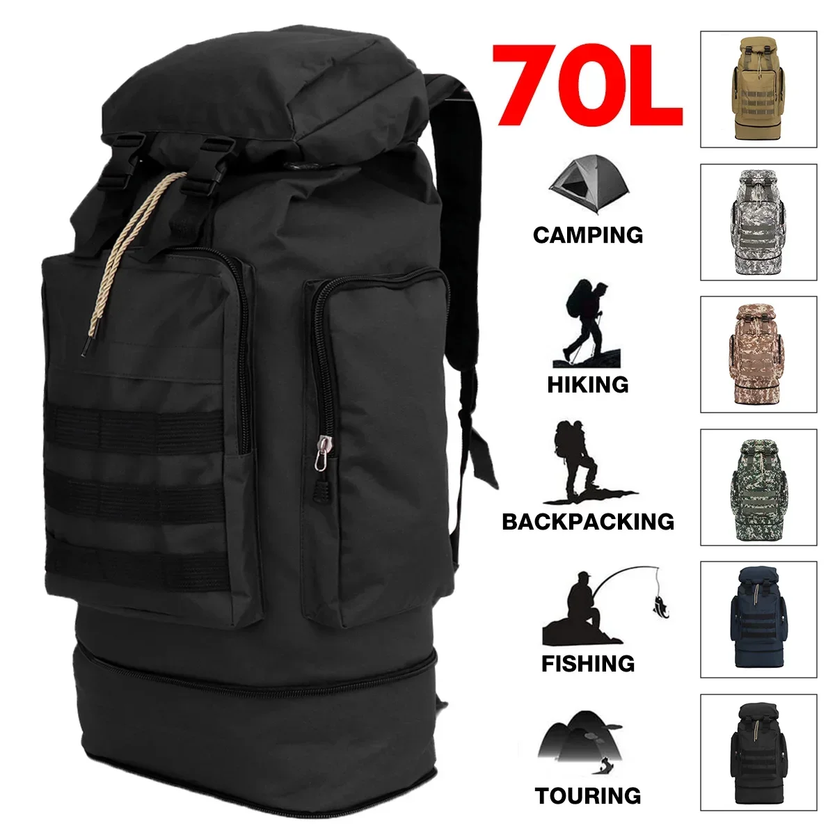 70L Large Capacity Camping Hiking Backpack Waterproof Large Outdoors Bag for Outdoor Hiking Camping Hunting Rucksacks