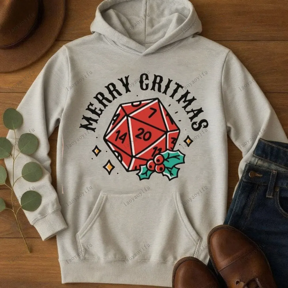 

Толстовка Merry DnD Critmas Dungeon and Dragon для рождественской вечеринки, спортивная одежда, многогранные кости, рождественский пуловер, толстовка в повседневном стиле