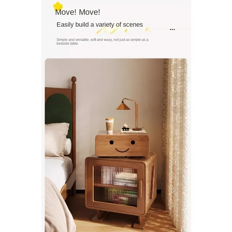 

Hot salesRobot bedside table log color modern bedroom walnut children's bedside table living room creative locker