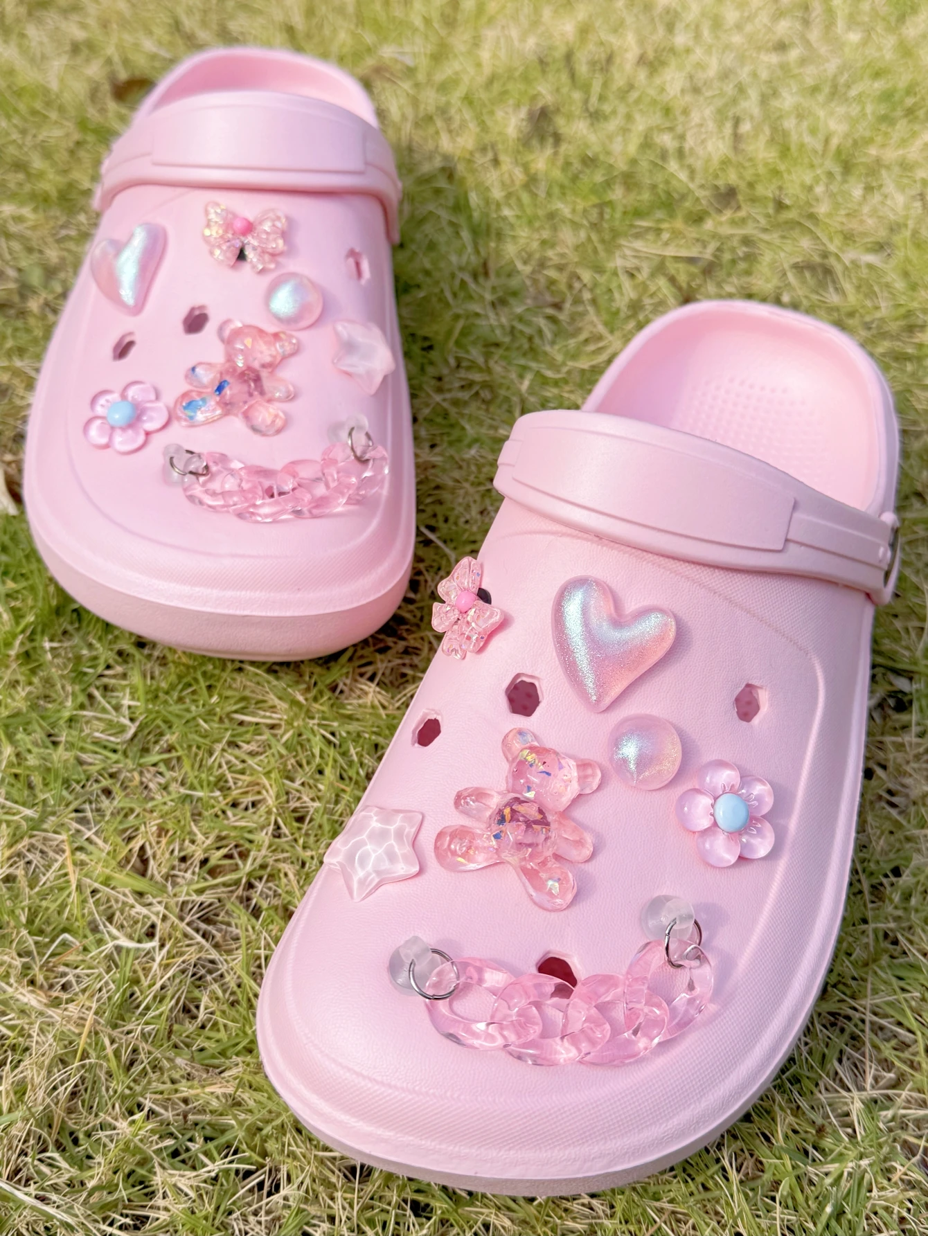 14PCS pink (Bear, heart, flower, star, bow, chain) Cute Alligator Shoes Shoe Accessories Removable DIY shoe accessories