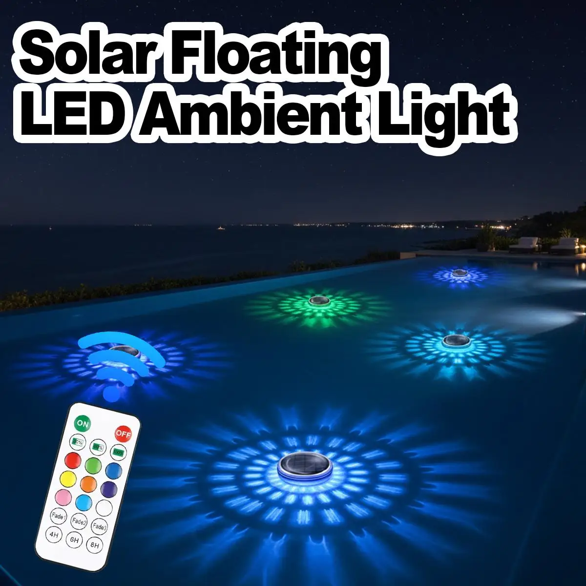 

Солнечный плавающий светильник для бассейна, водонепроницаемый IPX7, RGB LED, с пультом ДУ, перезаряжаемый, для улицы, для бассейна, сада, вечеринок, декор
