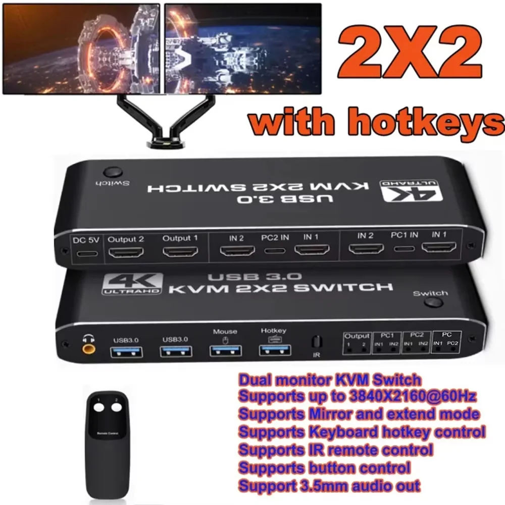 Przełącznik KVM 10-portowy 8-portowy 4K@60Hz z symulacją EDID, KCEVE USB 3.0 KVM Switch dla 10 komputerów udostępniających 1 monitor + 4 urządzenia USB