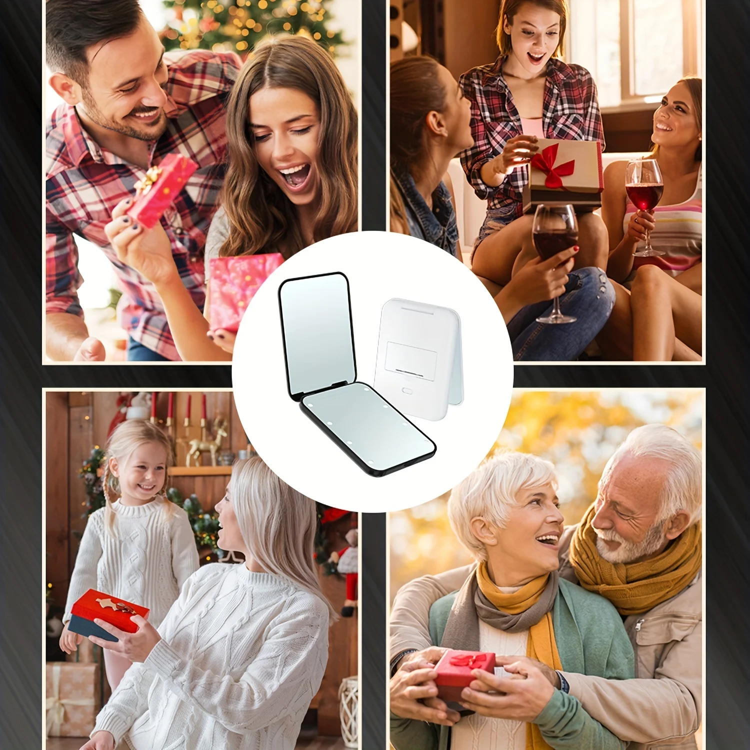 Espelho de maquiagem LED compacto 1X/3X ampliado, dobrável e portátil, charme costeiro, operado por bateria, ideal para viagens e adultos