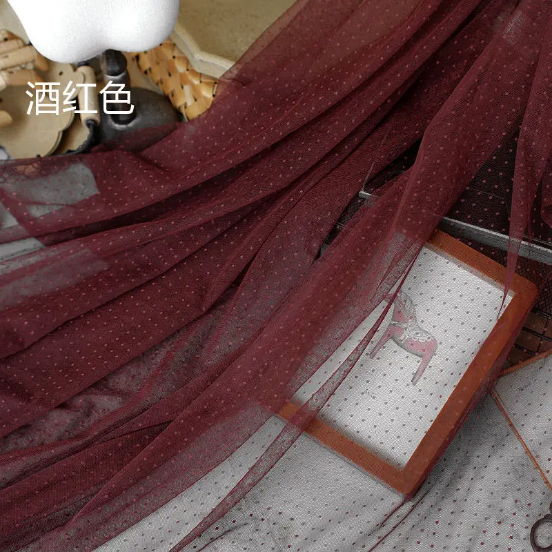 1Meter Groene Koffie Franse Dot Polka Tule Mesh Stof Mode Polyester Voile Stof Voor Party Kleding Diy Pop Accessoire doek
