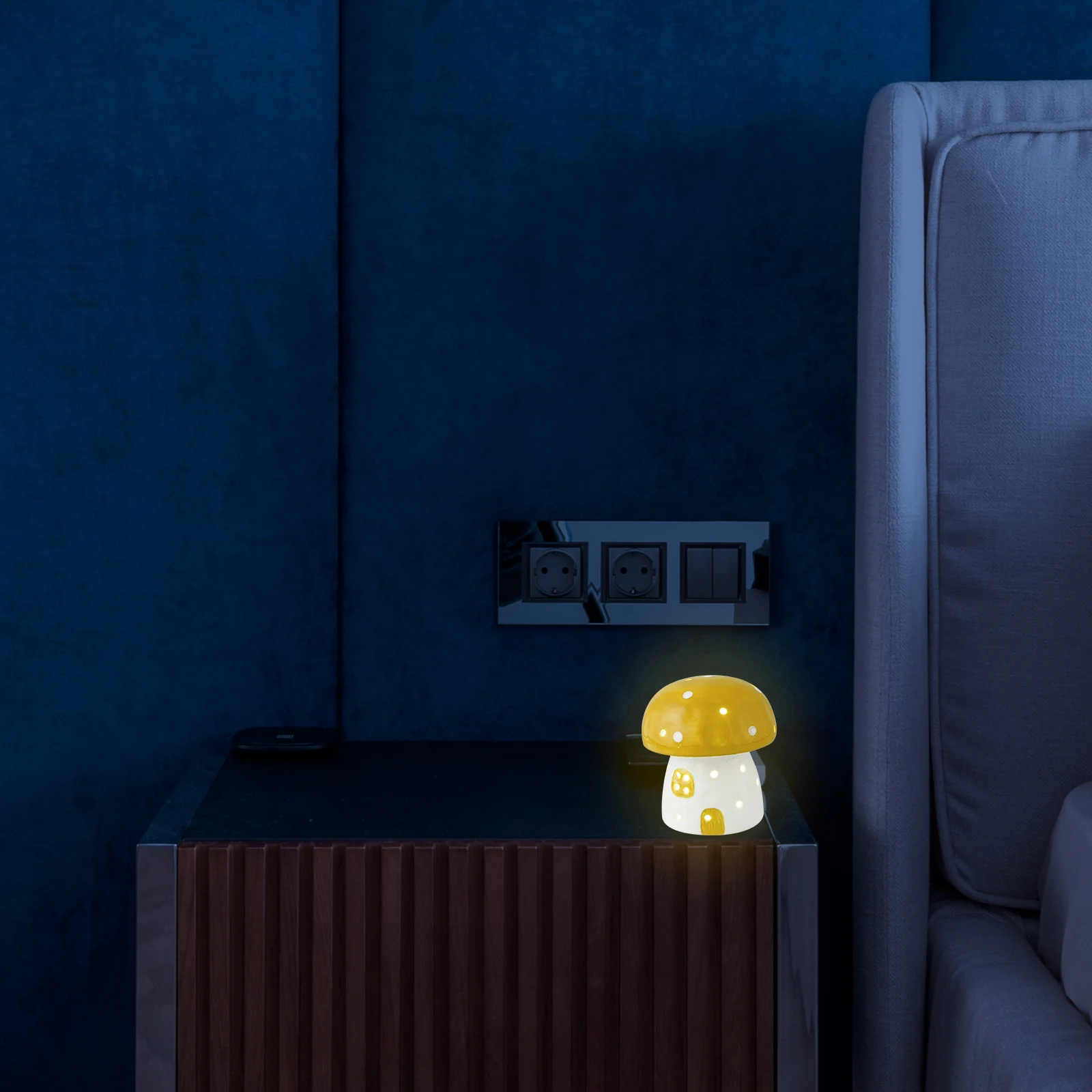 

Small Night Light Mushroom Shape Ceramic Rechargeable Bedroom Lamp Warm Decorative Table Light For Nursery Study