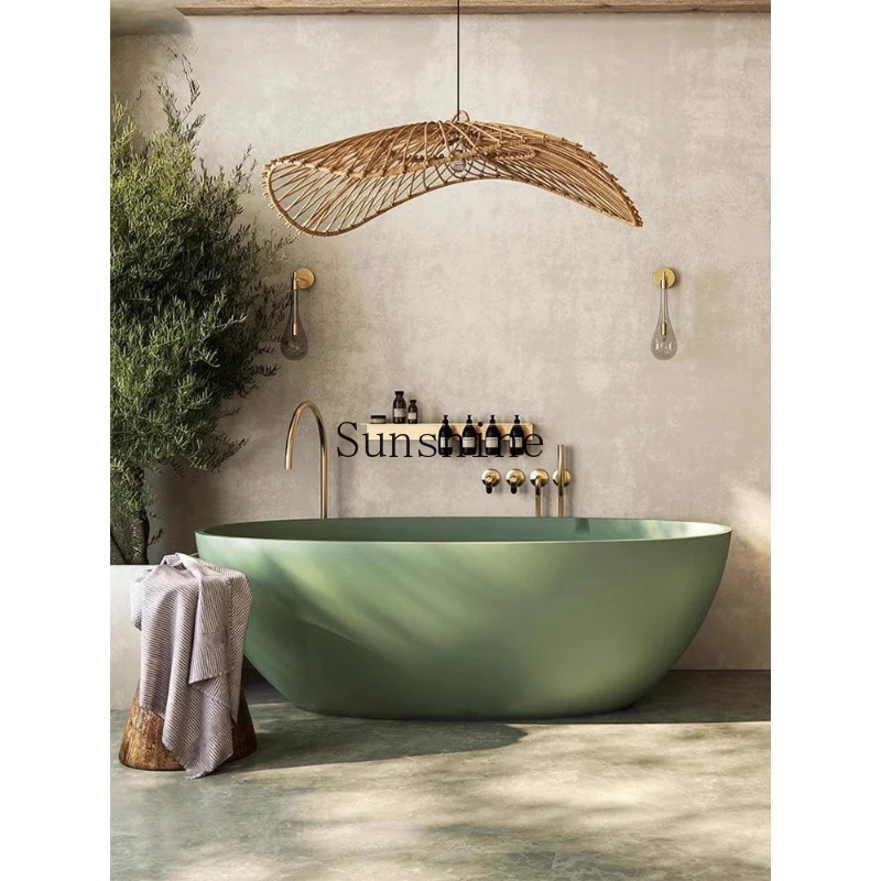 Olive green integrated freestanding double bathtub