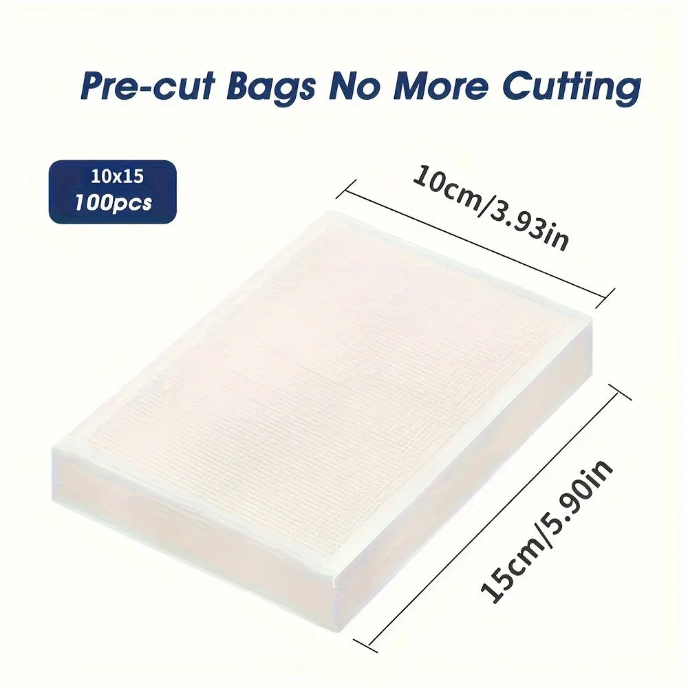 100-Piece Vacuum Sealer Bags With Patterns - Food Grade, Mesh Textured Plastic Compression Bags For Cooked Food Storage