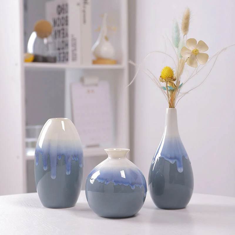 Flowing Glaze Ceramics Flower Vase Hydroponics Vases Creative Room Decor Mini Flower Plant Bottle Pots Desktop Craft Ornaments