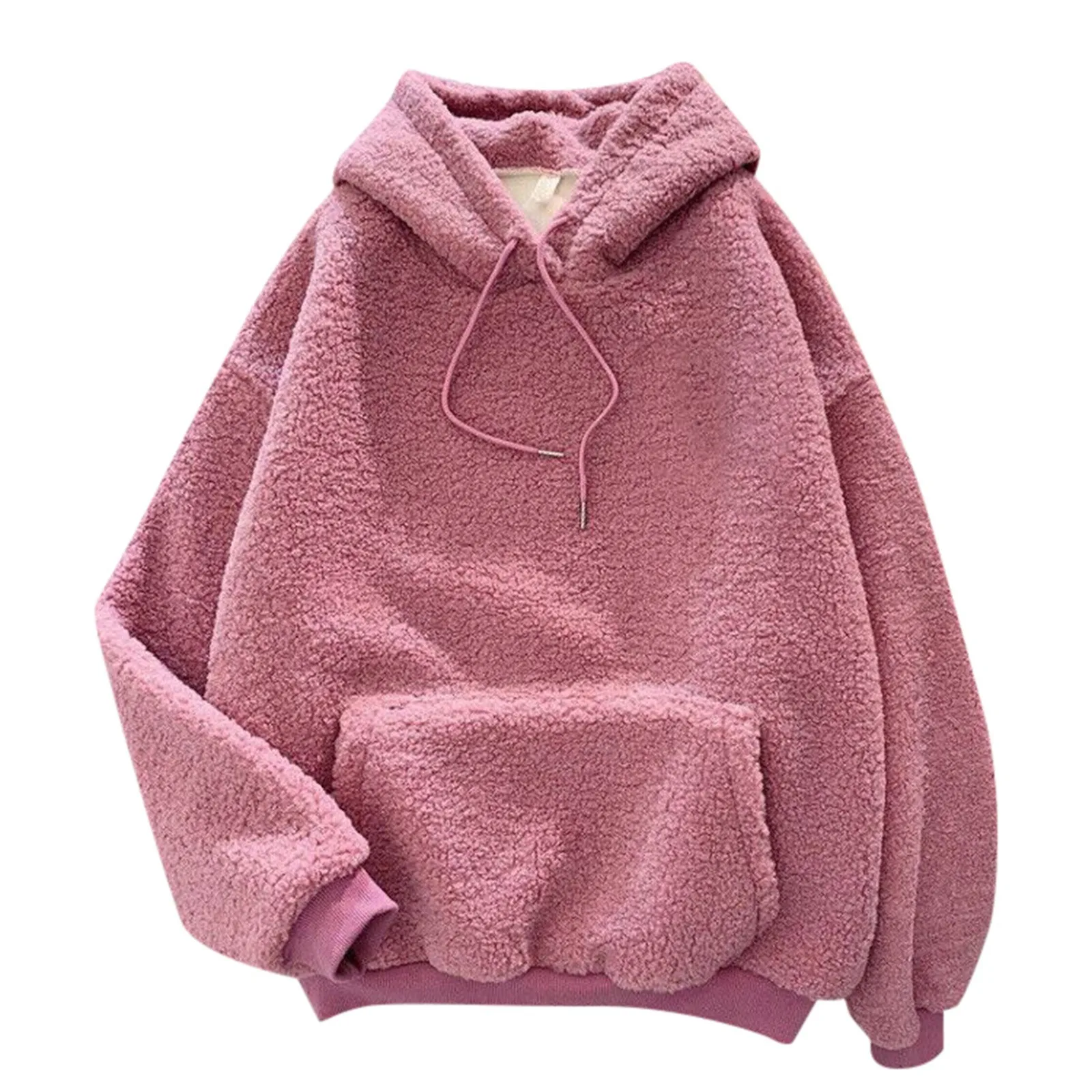 Autumn Winter Women Plush Hoodies Solid Color Oversized Hoodie Pocket Long Sleeve Fluffy Sweatshirt