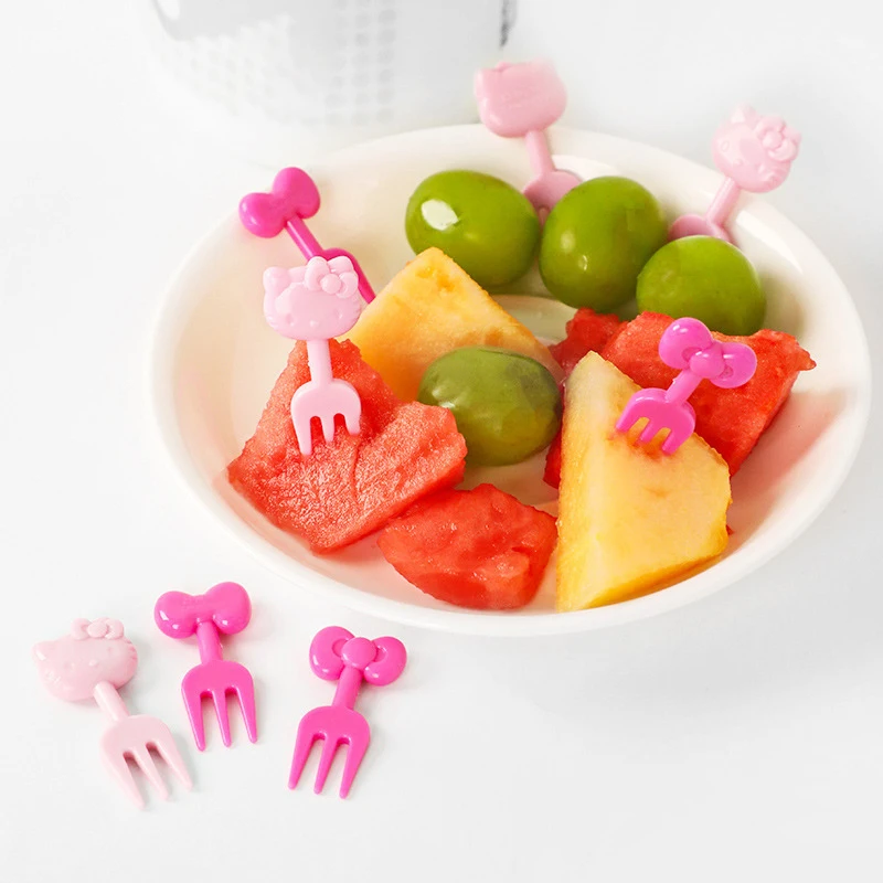 10Pcs Hello Kitty Sanrio Things Plastic Sandwich Sign Children Cute Fruit Fork Party Snack Forks Kawaii Festival Supplies