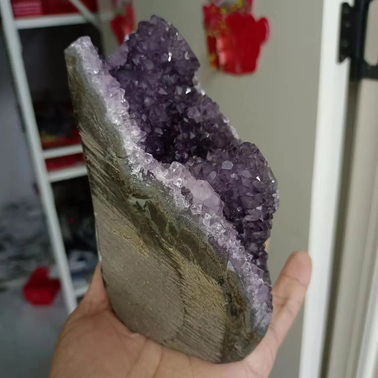 Natural Amethyst Geode Quartz Cluster Crystal Specimen Energy Healing(Without The Base)