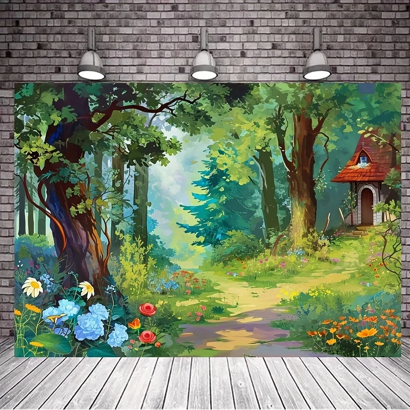 Magic Forest Fairy Tale Theme Background Photo Prop, Polyester Banner Decoration, Party Home Decoration, Party Wall Decoration