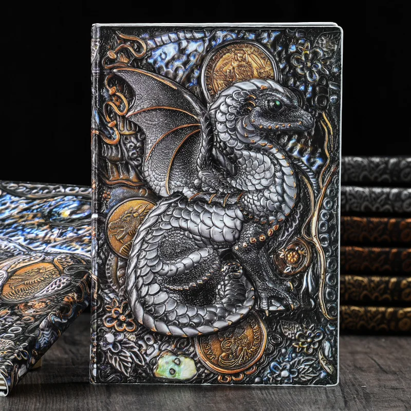 1Pcs Creative Retro 3D Dragon A5 Notebook Journal Embossed Writing Notebook Handmade Leather Cover Diary Gift Office Supplies