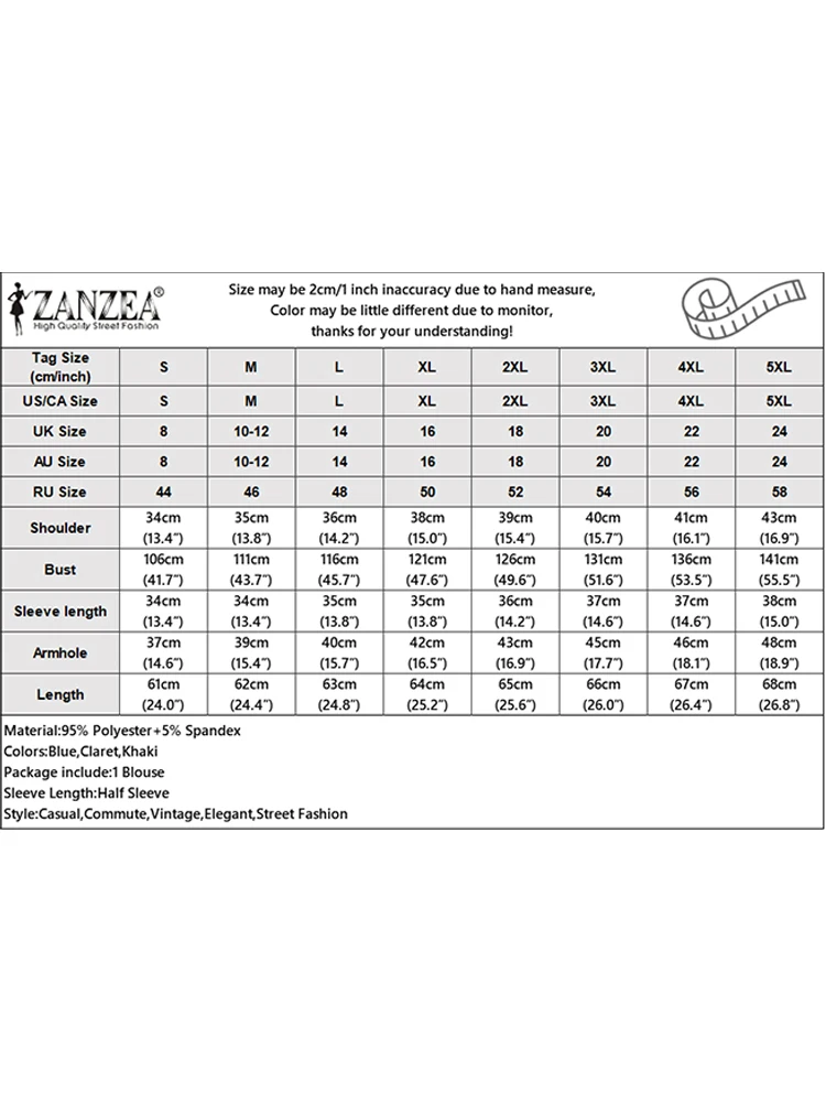 ZANZEA Camicette da donna 2025 Estate Casual Pieghettato O-Collo Mezza manica a sbuffo Blusas Mujer Elegante lavoro d'ufficio Pendolarismo Solid Top