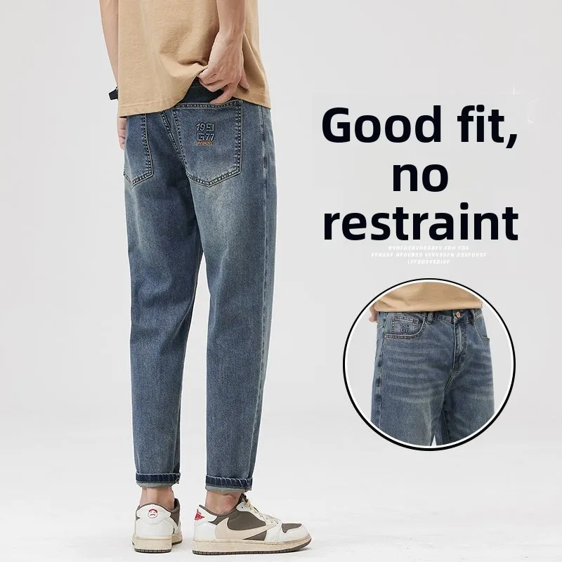 

Летние мужские джинсы скинни, однотонные городские брюки, дизайн для современного человека, полные модных хлопковых винтажных брюк, универсальные