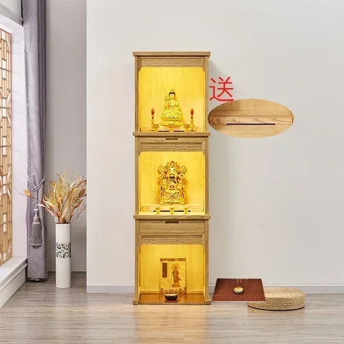 A16 Chinese-Style Solid Wood Three-Layer Buddha Niche Ash Wood Clothes Closet Altar Guanyin Niche Table Buddha Cabinet