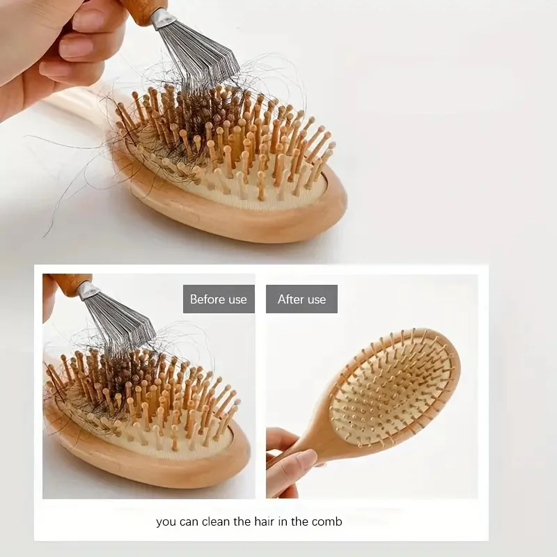 2pcs Wooden Handle Hair Brush Cleaner Set