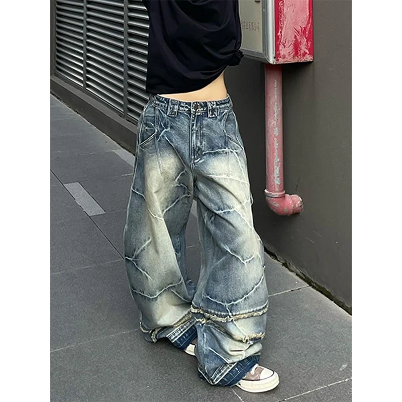 Y2k femmes bleu Goth Baggy jean Harajuku Vintage Denim pantalon japonais années 2000 Style Grunge couteau courbé jean pantalon vêtements 2025