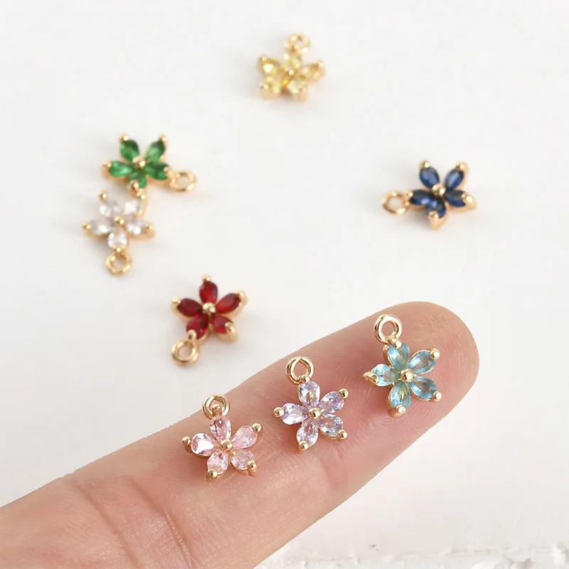 Copper Gold-plated Color-preserving Zircon Five-leaf Flower Pendant DIY Handmade Bracelet Necklace Earrings Accessories Material