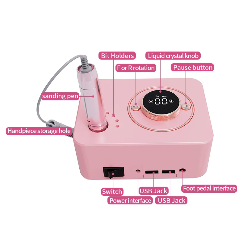 35000RPM Electric Nail Polisher 50W  Rechargeable Nail Drill Machine for Home & Salon Use & DIY Nail Art