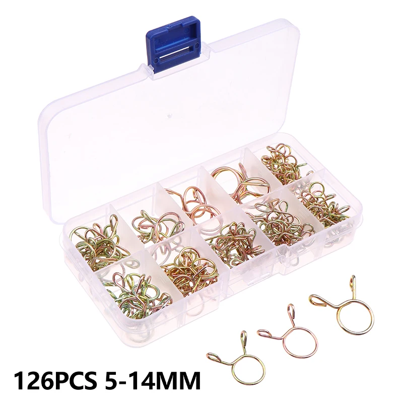 126Pcs/box 5mm-14mm Hose Clamp Zinc Plated Spring Clips Gear Hose Fuel Line Clamp For Boats Motorcycles