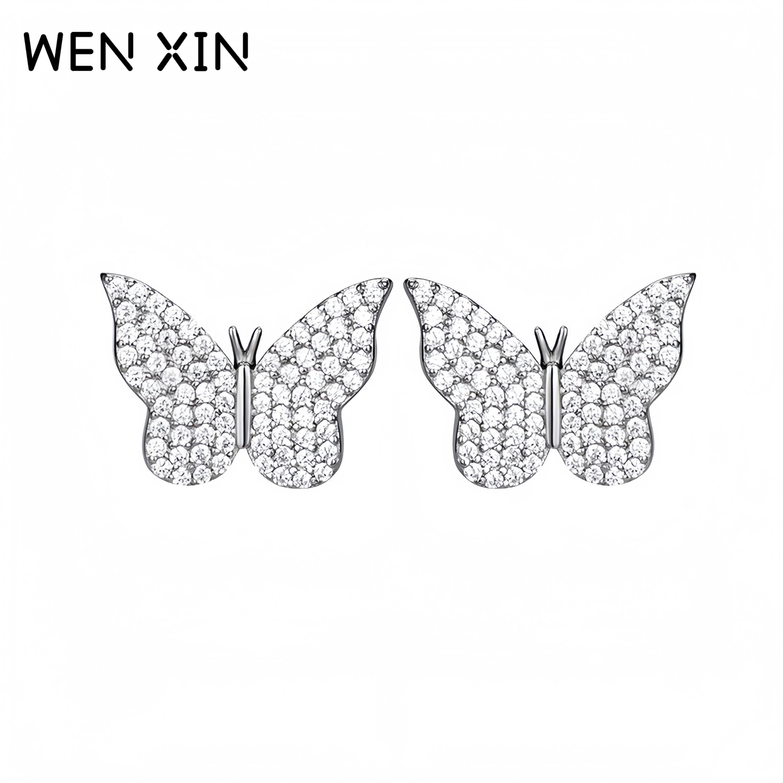 

WENXIN Роскошные серьги с бриллиантами и бабочками, выращенные в лаборатории, высокоуглеродистые серьги с бриллиантами, серьги из стерлингового серебра 925, ювелирные изделия