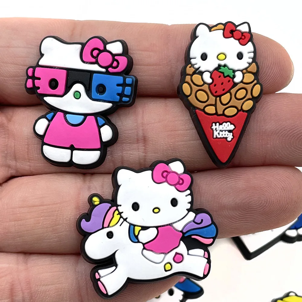 10Pcs/Set Hello Kitty Series Shoe Charms for Clogs Bubble Slides Sandals PVC Shoe Decorations Buckle Accessories for Kid