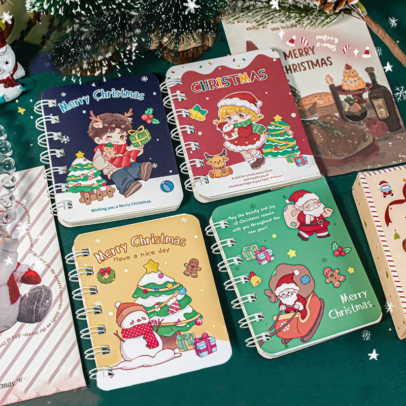 Cartoon Cute Christmas Coil Notebook Student Diary Handbook Notepad Flip Coil Notebook Portable Pocket Notebook Christmas Gifts