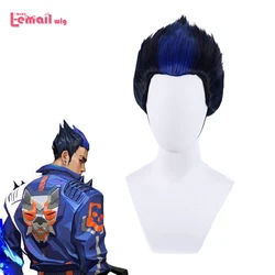 L-Peluca de cabello sintético para Cosplay, cabellera de juego Valorant Yoru de 28cm, Color negro y azul mezclado, resistente al calor
