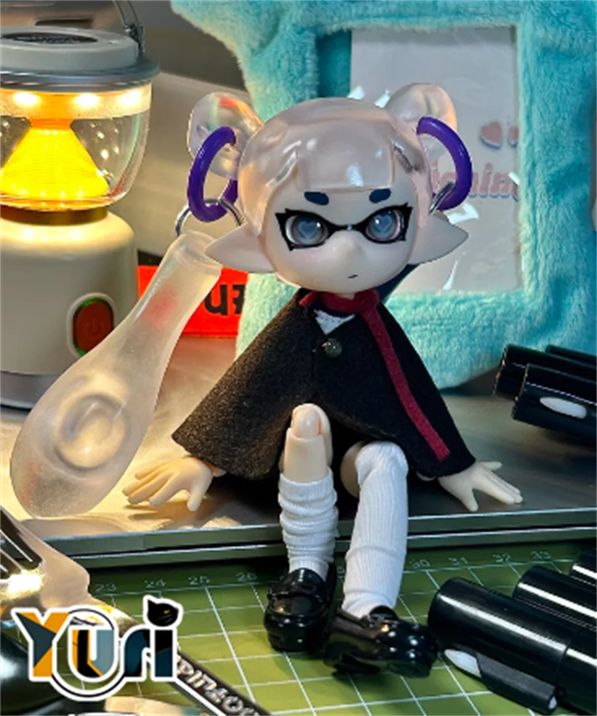 Yuri Gioco 3 Parrucca per capelli lunghi OB11 BJD fatta a mano Trasparente Testa di calamari Shell Polpo Shell Modello Face Game Regalo Cosplay