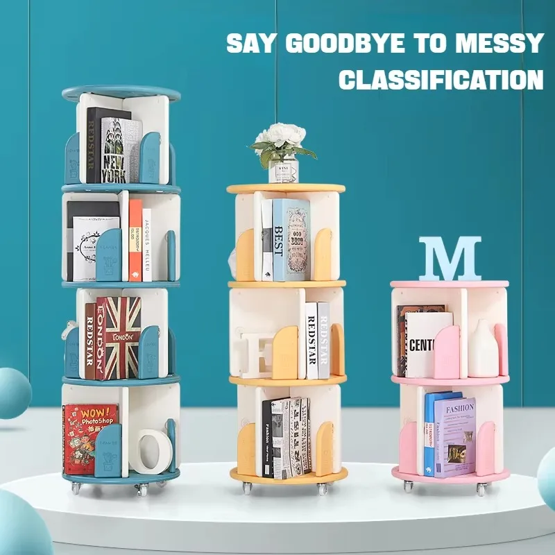 Rotating Bookshelf Floor 360 Degree Bookcase Children Space-saving Multi-level Storage Cabinet
