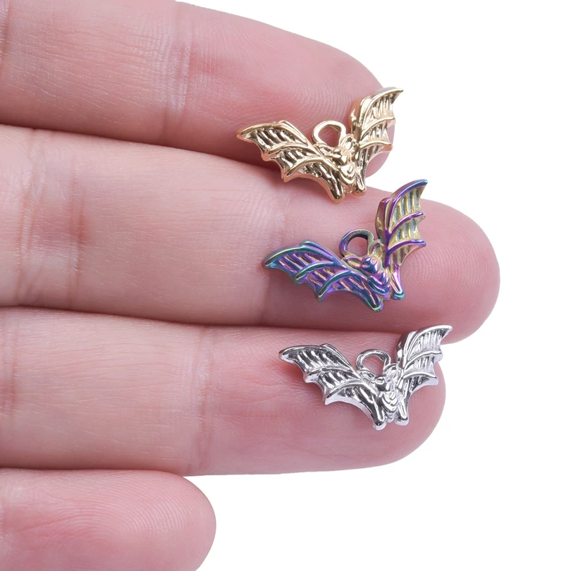 Wholesale Punk Bat Pendants For Jewelry Making Supplies Vintage Stainless Steel Charms In Bulk Accessories Halloween Accessories