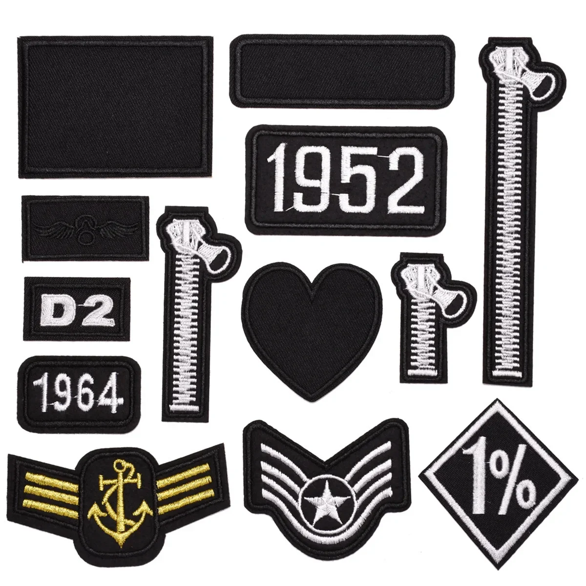 Black Blank Embroidery Patches Iron on Zipper Retro Badges Thermo Stickers for Clothing Holes Patch Decorative Stripes Appliques