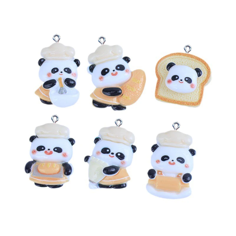 20Pcs Cartoon Chef Panda Bread Flatback Resin Cabochons Scrapbook Crafts DIY Phone Decoration Parts Dollhouse Accessories